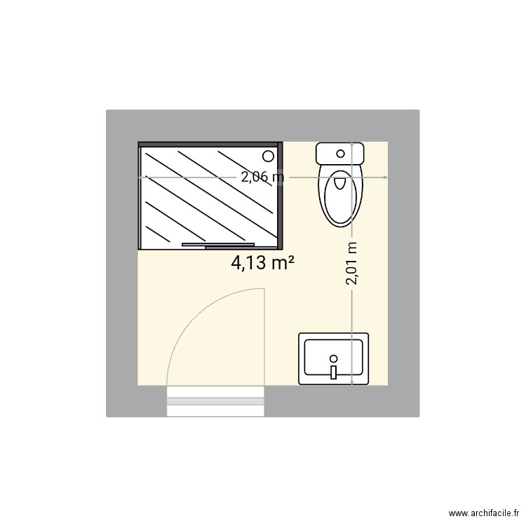 Sdb ponts ee cé. Plan de 1 pièce et 4 m2