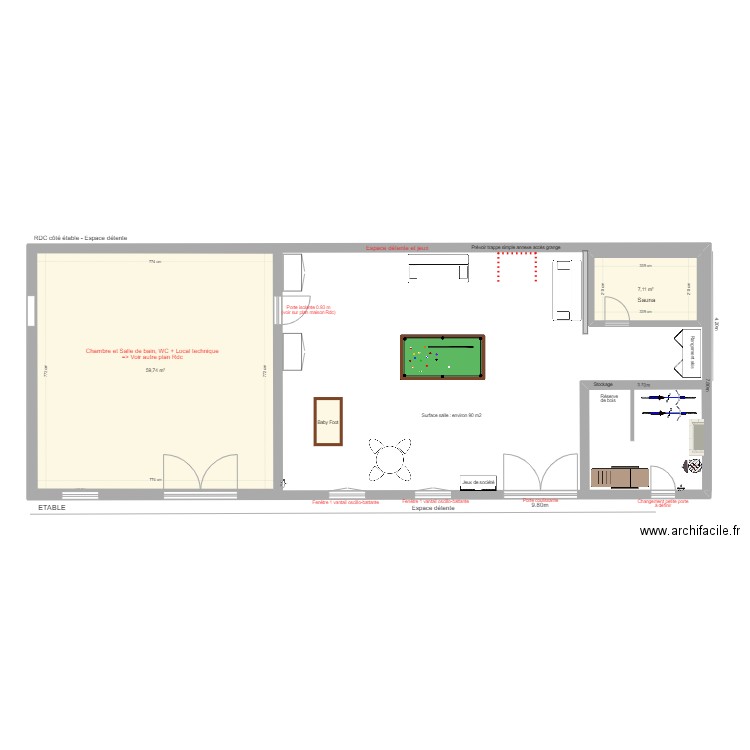 Aménagement étable 28-12-2023 GEDIMAT. Plan de 2 pièces et 67 m2