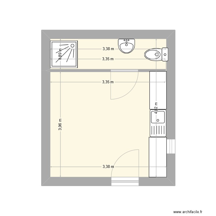 montoir rdc. Plan de 1 pièce et 13 m2
