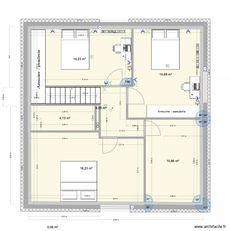 2e &eacute;tage d&eacute;finitif variante 3. Plan de 7  et 68 m²