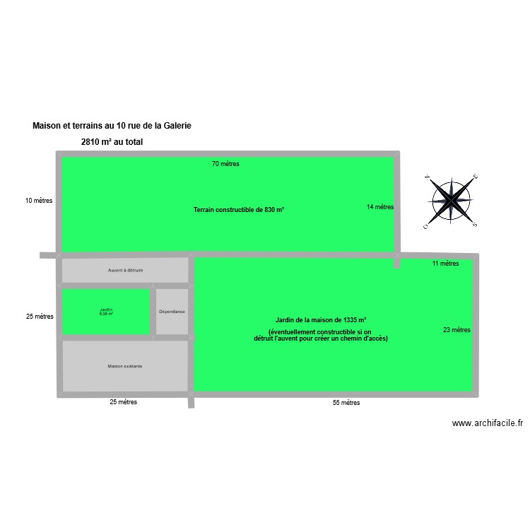 CHATTON 10 terrain existant. Plan de 6 pièces et 131 m2