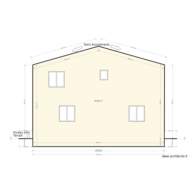 Façade nord quissac new. Plan de 1 pièce et 69 m2