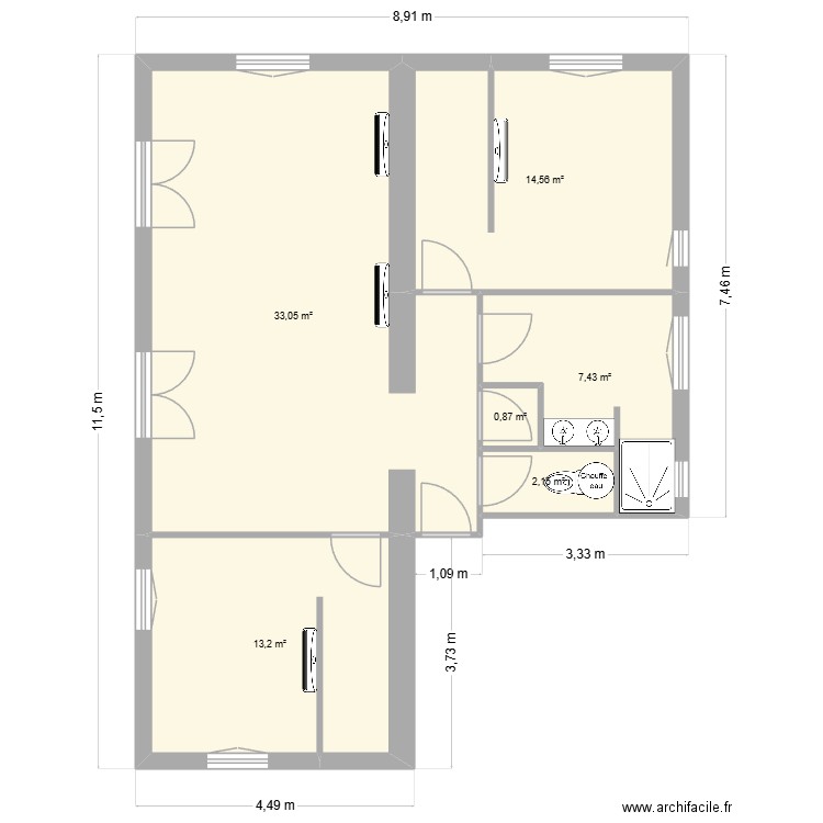 ADMB APP2. Plan de 6 pièces et 71 m2