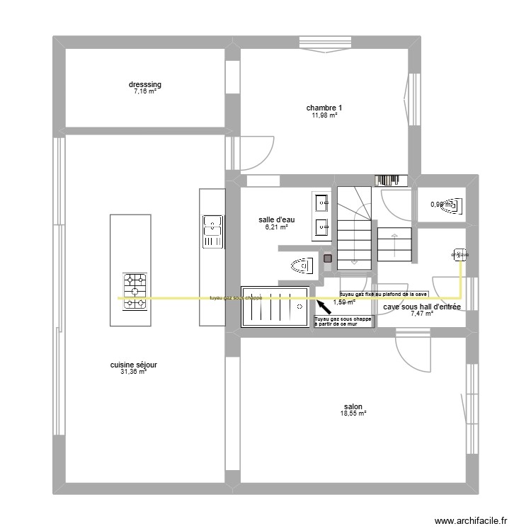 r&eacute;ception gaz. Plan de 0 pièce et 0 m2
