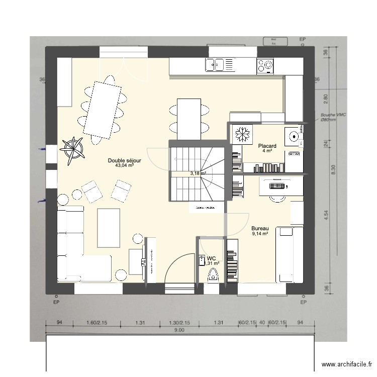 184 v2. Plan de 14 pièces et 184 m2