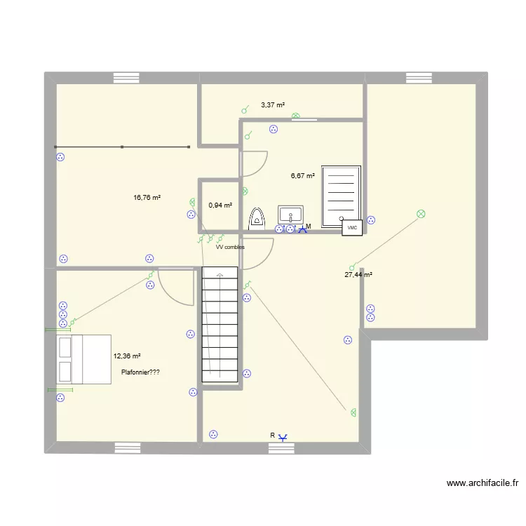 Etage. Plan de 6  et 68 m²
