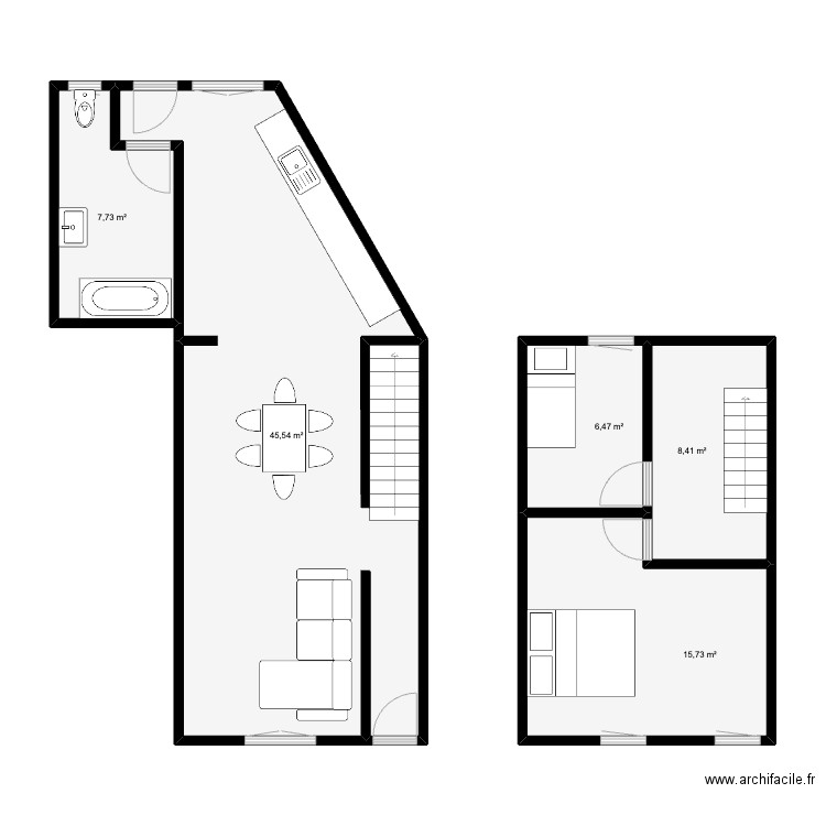 leval source. Plan de 5 pièces et 84 m2