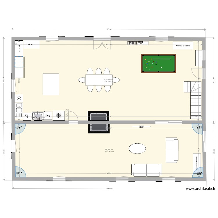 maison1. Plan de 2 pièces et 140 m2