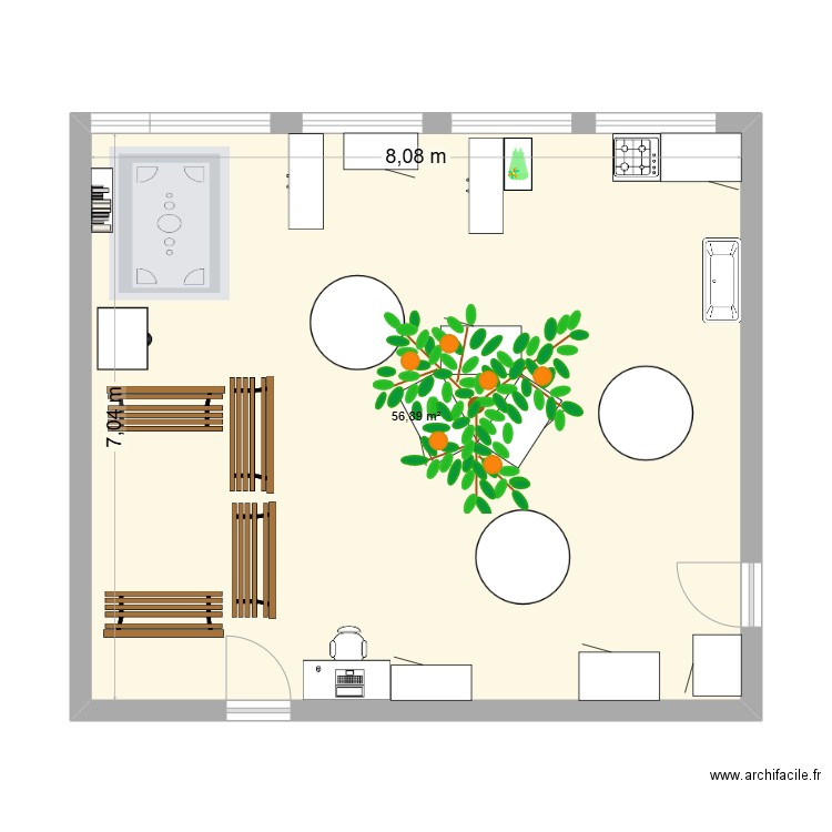 Classe principale. Plan de 1 pièce et 57 m2