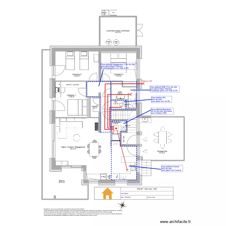 Viuz - RDC Haut - VMC. Plan de 13  et 152 m²