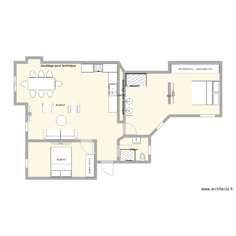 AUBERT. Plan de 5 pièces et 71 m2