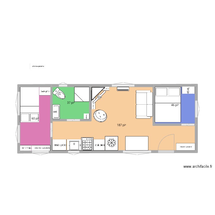 Superposé avec armoire murale. Plan de 4 pièces et 31 m2