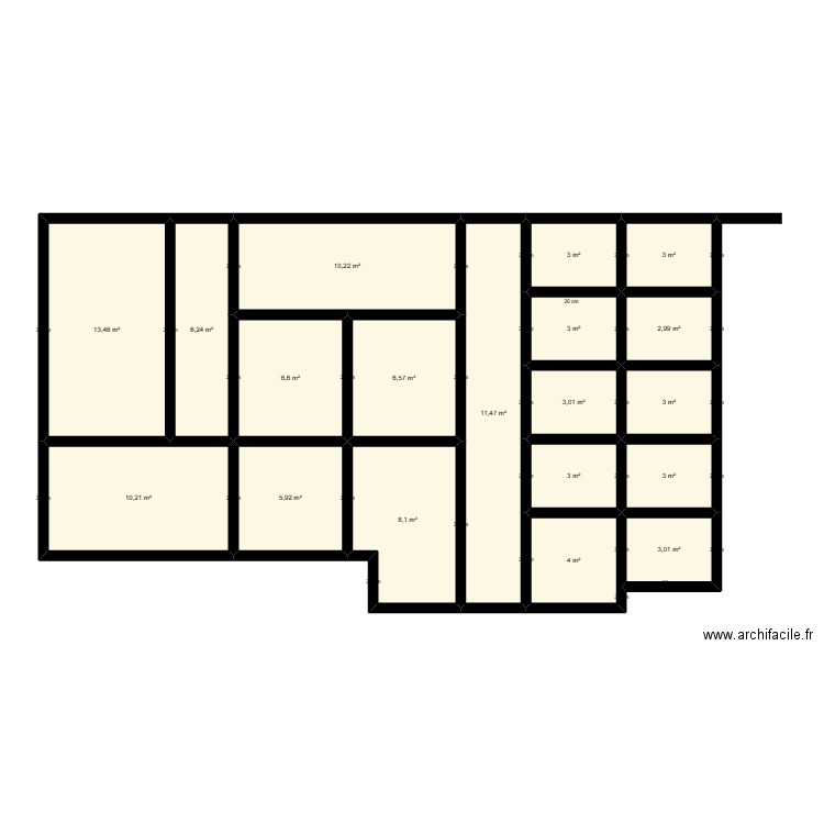 Rez batiment service mel. Plan de 19 pièces et 110 m2