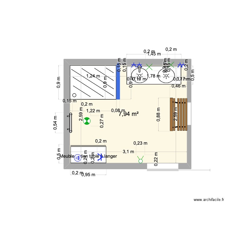 salle de bain 4.01.23 Aldo . Plan de 1 pièce et 8 m2