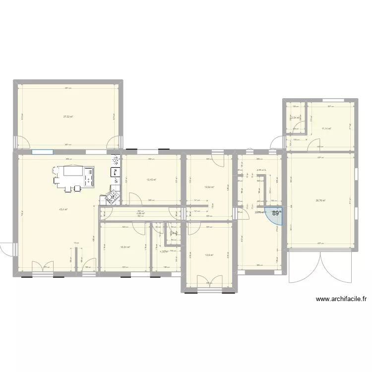 maison cuisine V4 Veranda modif mur cuisine. Plan de 13  et 190 m²