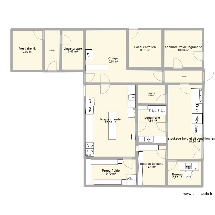 cuisine ehpad. Plan de 14 pièces et 146 m2