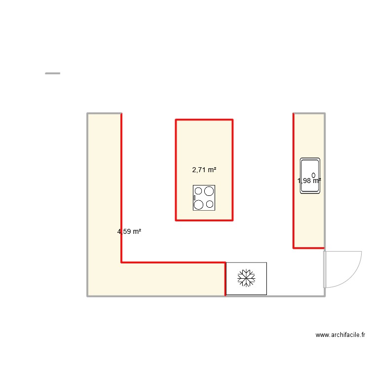 cuisine. Plan de 3 pièces et 9 m2