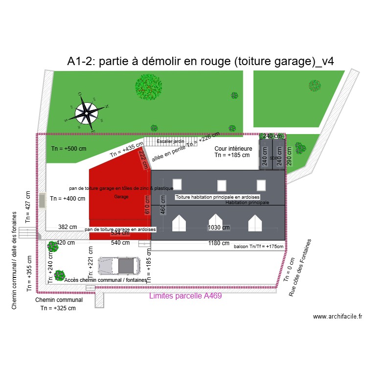 PC2_plan de masse_vue de dessus. Plan de 4 pièces et 100 m2