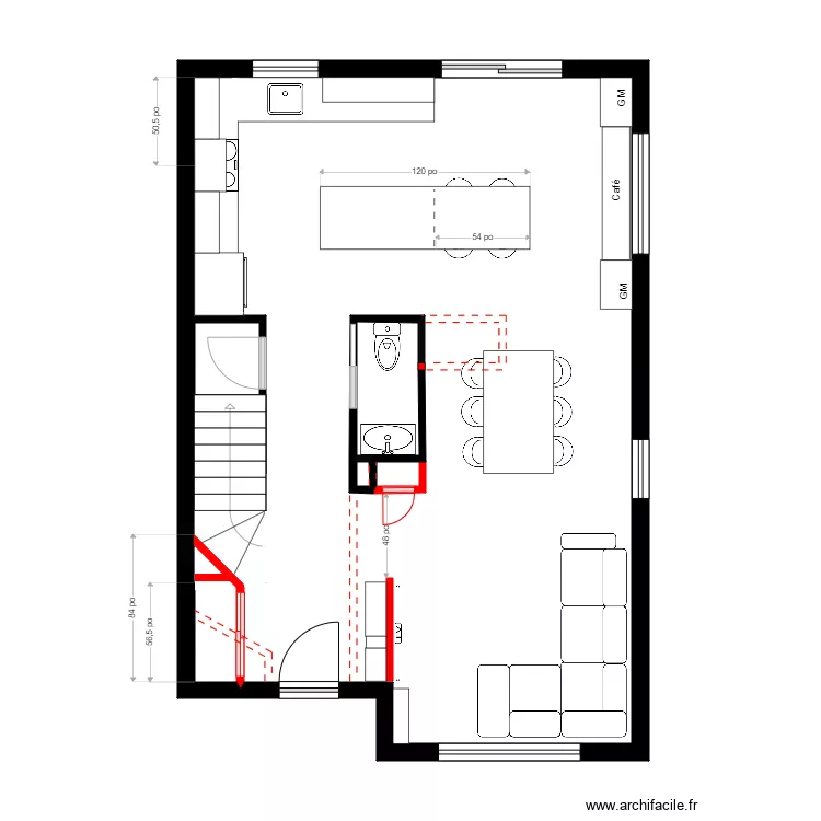 Godin 3. Plan de 3  et 60 m²