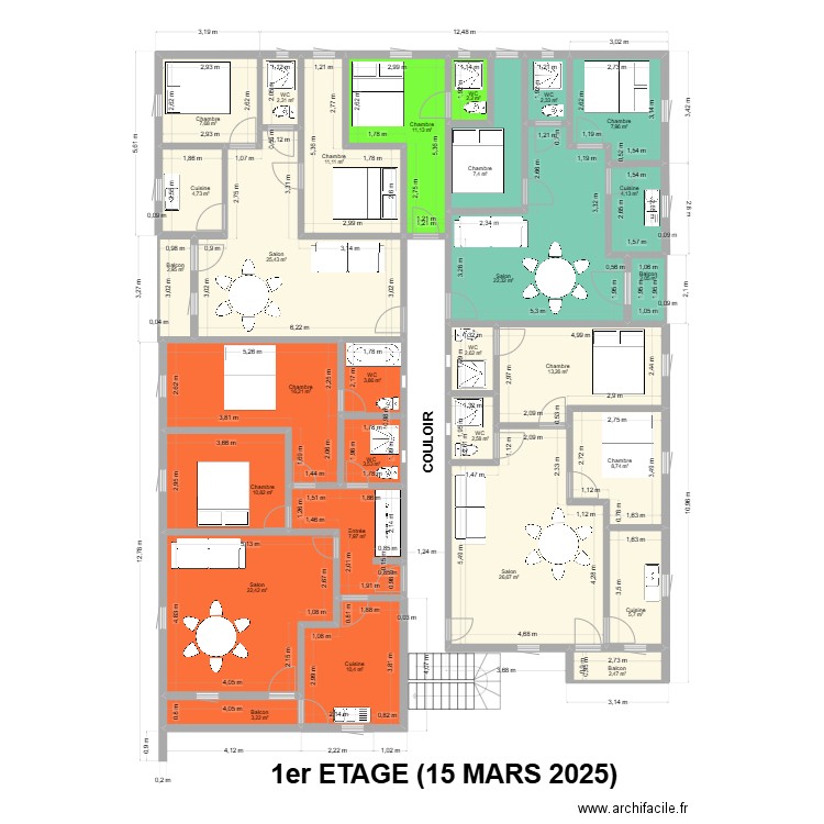 1ER ETAGE 15 MARS 2025. Plan de 29 pièces et 254 m2