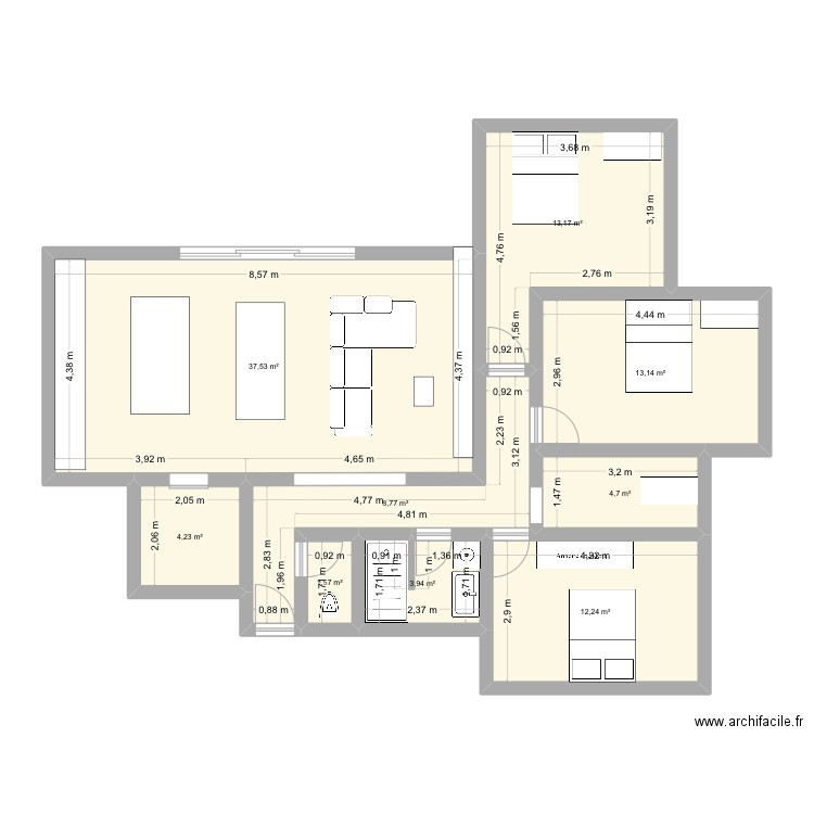 maison coeur. Plan de 9 pièces et 99 m2