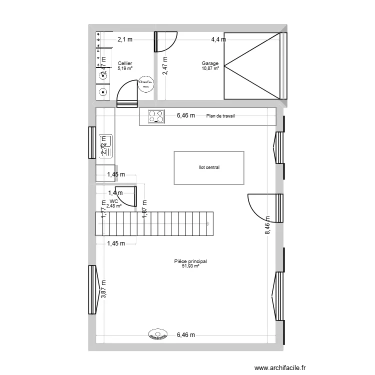 SG Germain rez de chauss&eacute;e. Plan de 4 pièces et 70 m²
