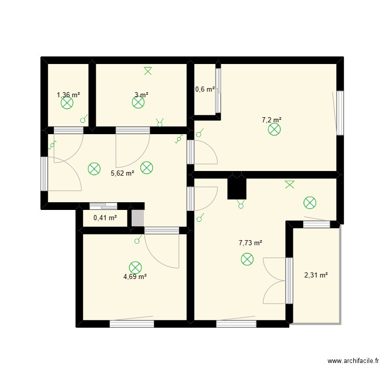 Maison (Eclairage). Plan de 9 pièces et 33 m2