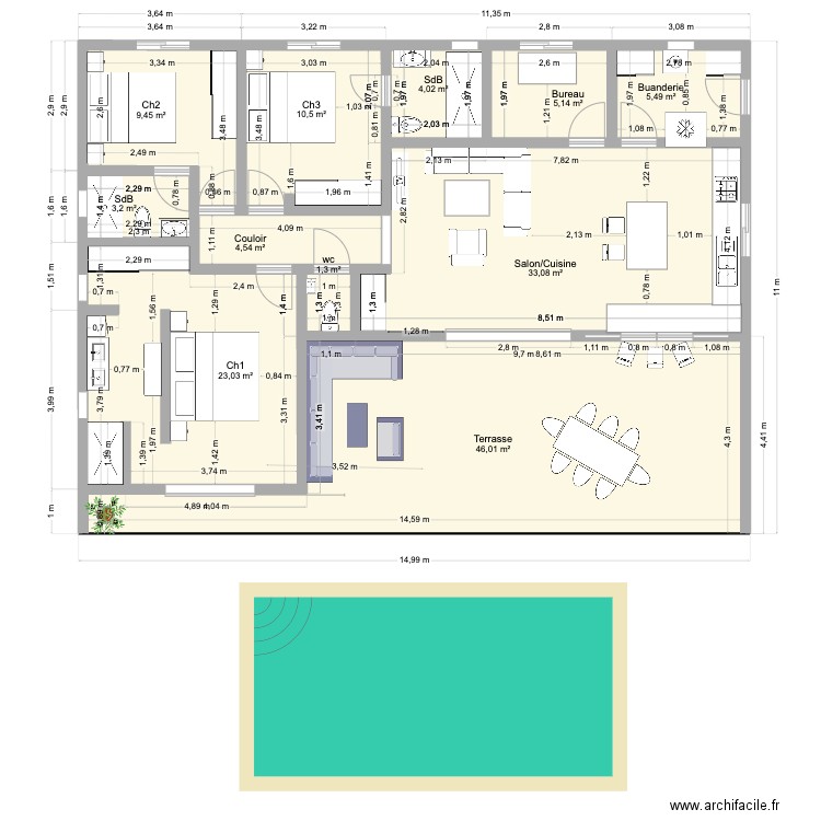 Villa Tropic 24. Plan de 11 pièces et 146 m2