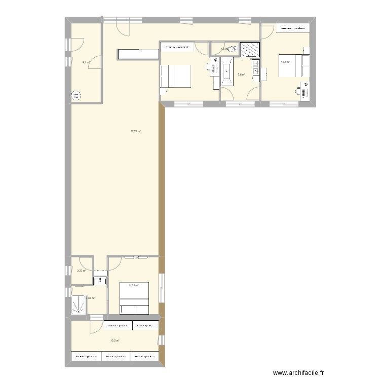 maison glacière. Plan de 9 pièces et 151 m2