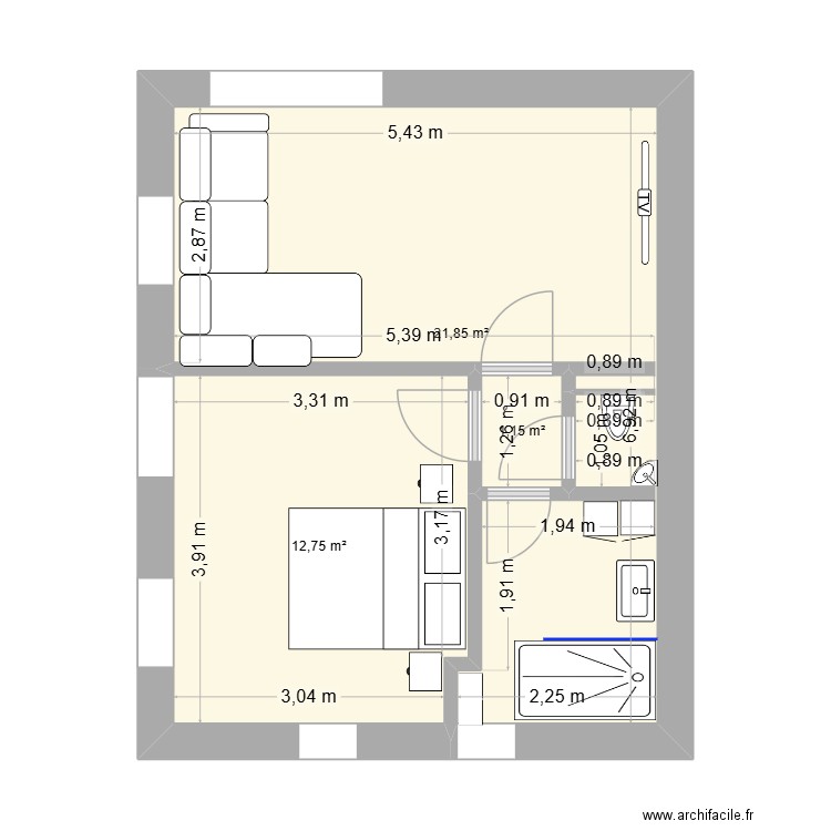 Travaux du 24-12-2025. Plan de 3 pièces et 36 m2