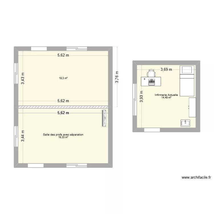 Container prof. Plan de 3  et 53 m²