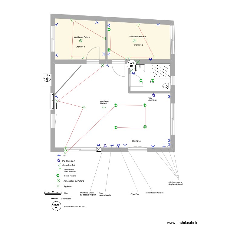 Plan Electricité extérieur. Plan de 2 pièces et 17 m2