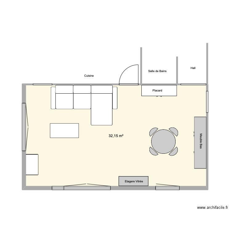 sejour salle a manger les voiles. Plan de 1 pièce et 32 m2