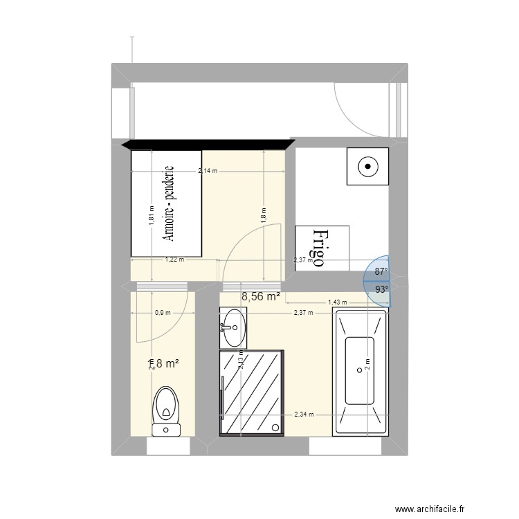 Projet sdb 2025. Plan de 2 pièces et 10 m2