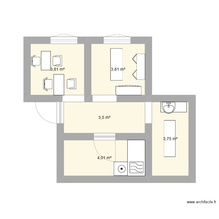 etage esthetique. Plan de 5 pièces et 19 m2