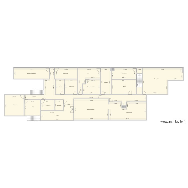 Premier étage 10 JBP partagé. Plan de 22 pièces et 356 m2