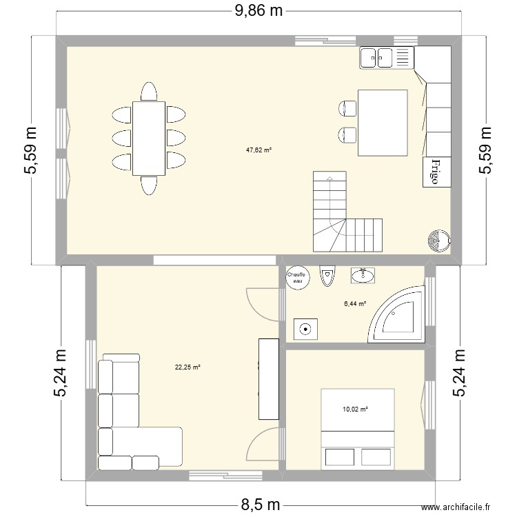 extension 1. Plan de 4 pièces et 86 m2