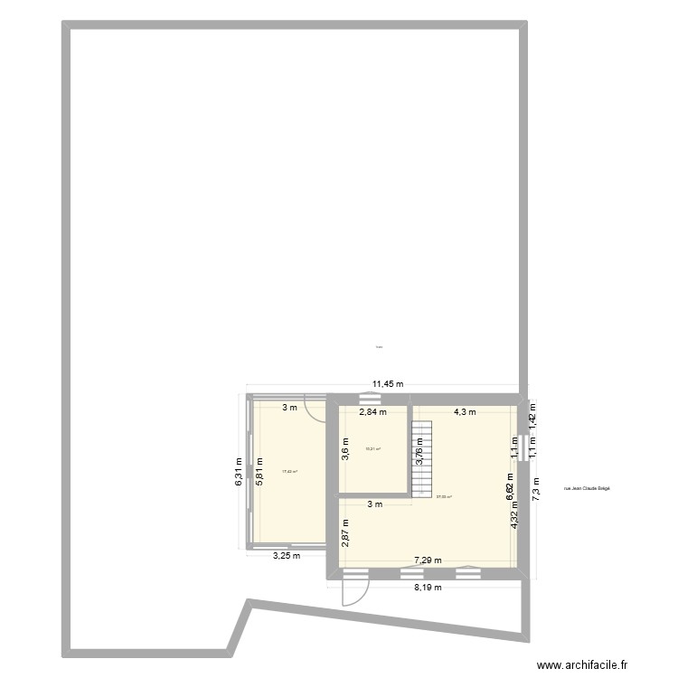 plan rez de chaussez jardin. Plan de 3 pièces et 65 m2