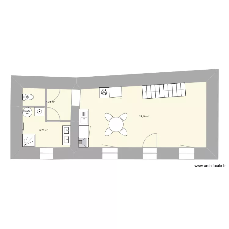 TOUL COUSTUM. Plan de 3 pièces et 39 m²