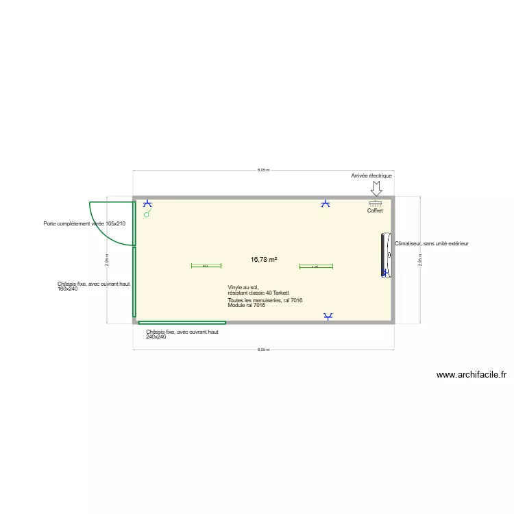 Youri caf&eacute;. Plan de 1  et 17 m²