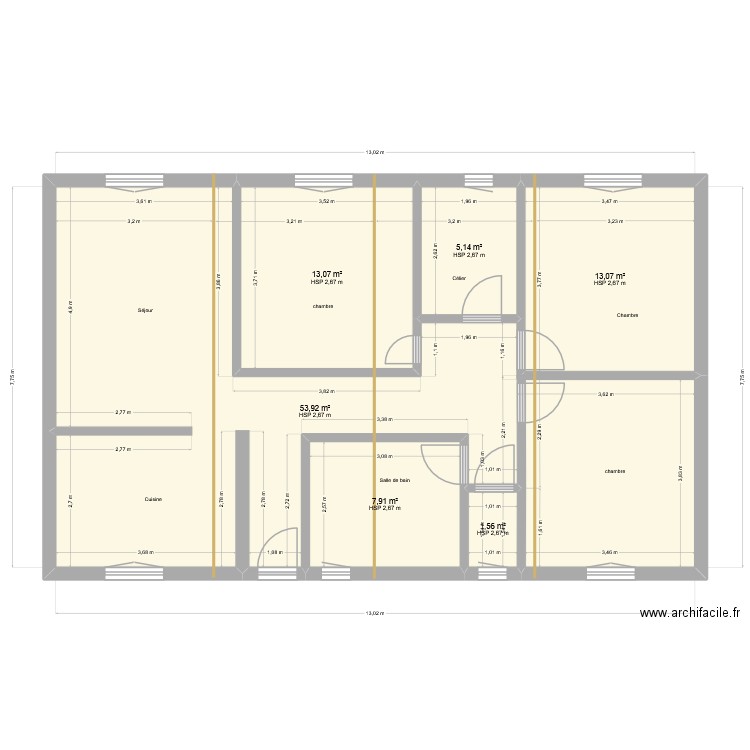 Etat des Lieux Ladignac. Plan de 6 pièces et 95 m2