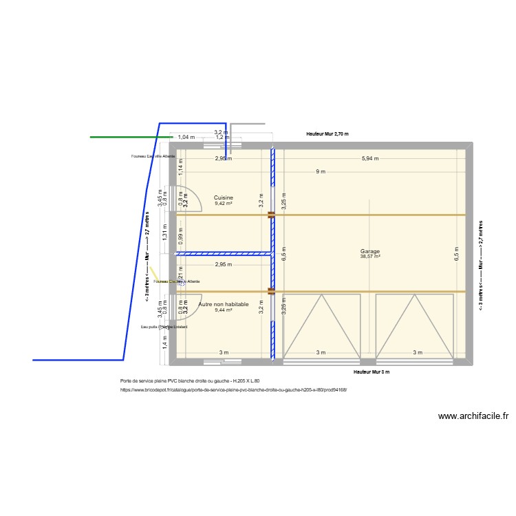 Plan Garage pour Mamadou le 13/01/2025. Plan de 3 pièces et 57 m2