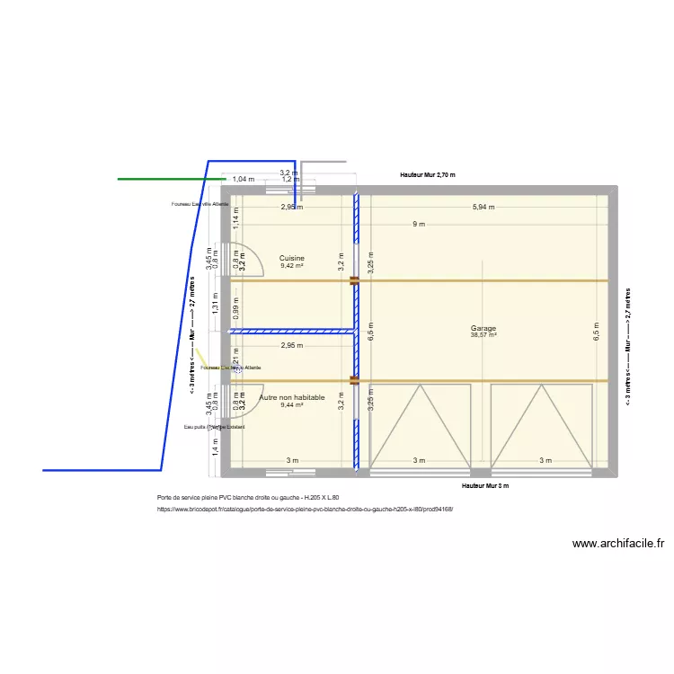 Plan Garage pour Mamadou le 13/01/2025. Plan de 3 pièces et 57 m²