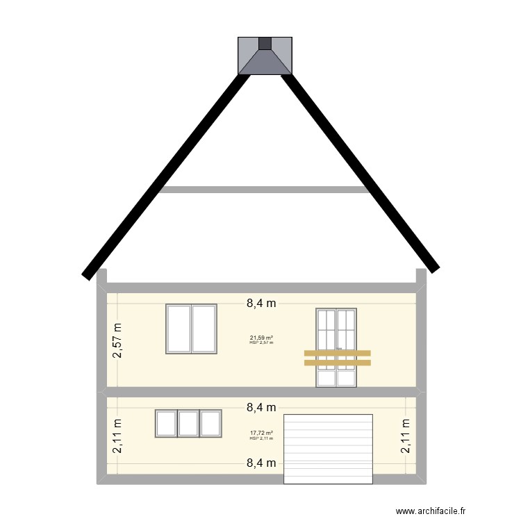 Façade OUEST V2. Plan de 2 pièces et 39 m2