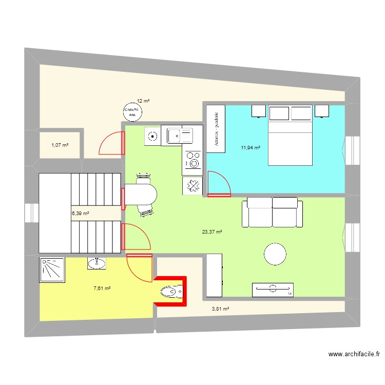 BARDEZ - 2eme étage nouveau. Plan de 7 pièces et 66 m2