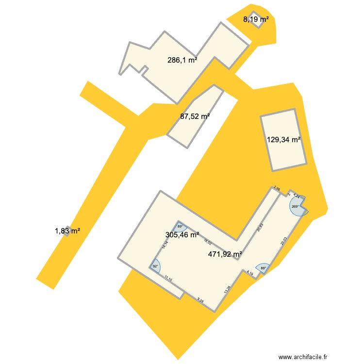 Fournil de boulangerie. Plan de 7 pièces et 1290 m2