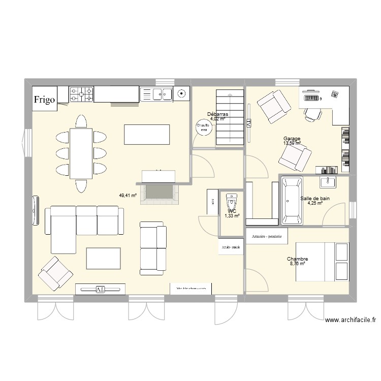 RDC maison St martial 2. Plan de 6 pièces et 81 m2