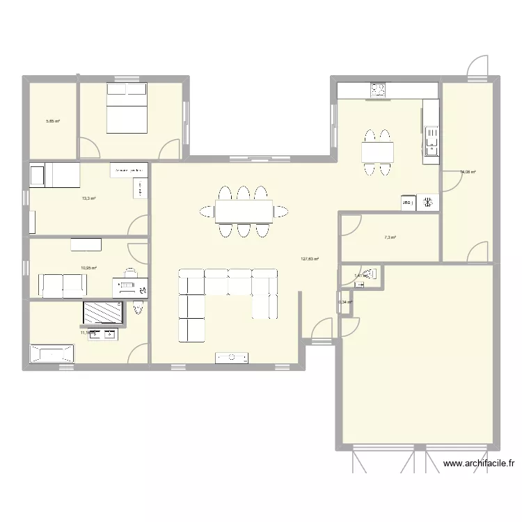 maison U 2. Plan de 9 pièces et 192 m²