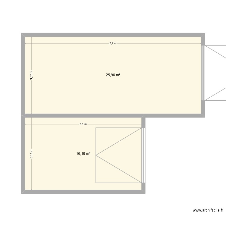 garage. Plan de 2 pièces et 42 m2