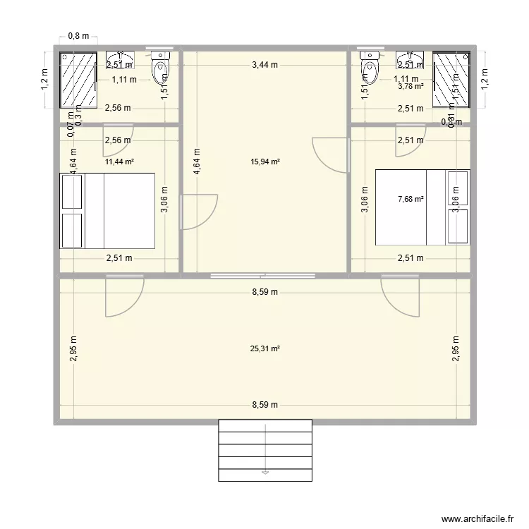 MODULE 40M2AVEC MEUBLES. Plan de 5  et 64 m²